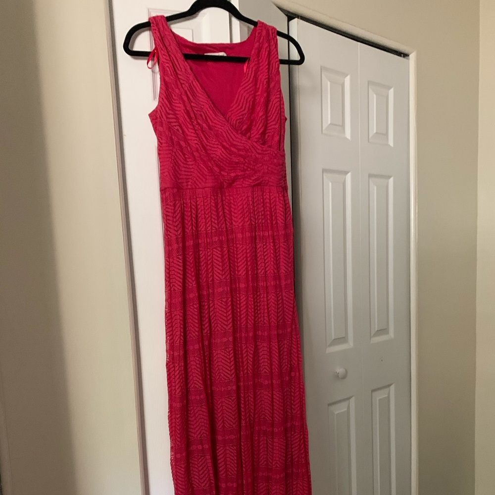 Pink crochet maxi dress lined
